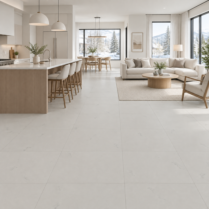 Satvario White Matte Tile 24×24, an illustration of it installed