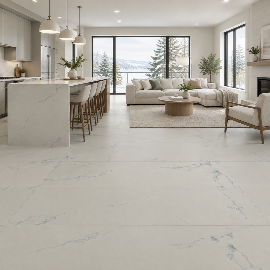 Satvario White Matte Tile 24×48, an illustration of it installed
