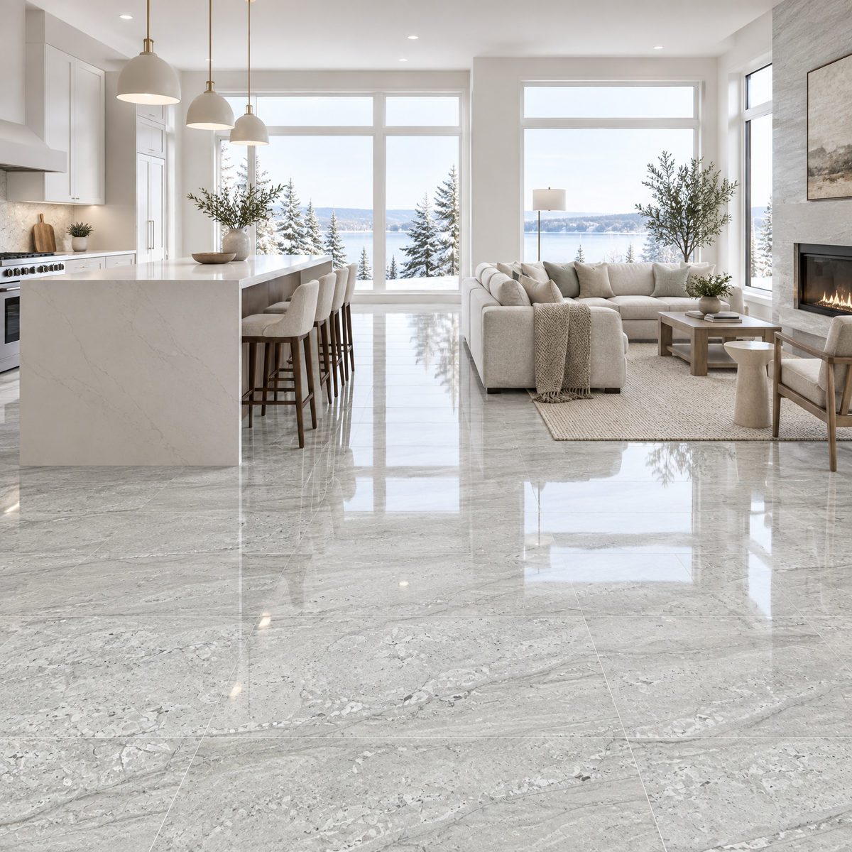 Grey Glossy Tile 12×24 — SS 3633, an illustration of it installed