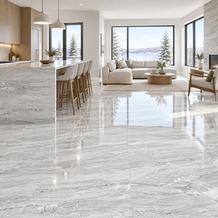 White Glossy Tile 24×48 — SS 3633, an illustration of it installed
