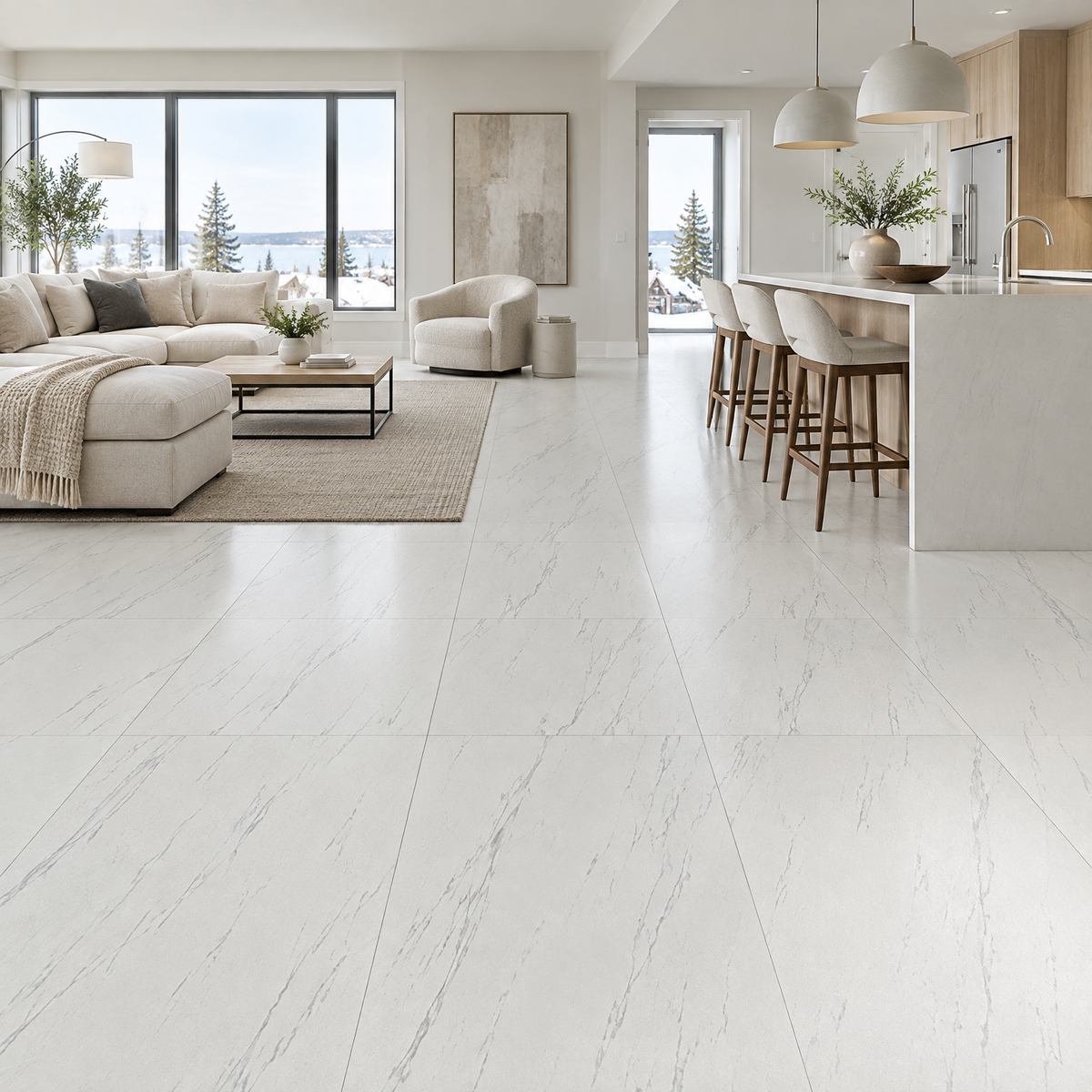 Statuario Opal Tile 16×48, an illustration of it installed