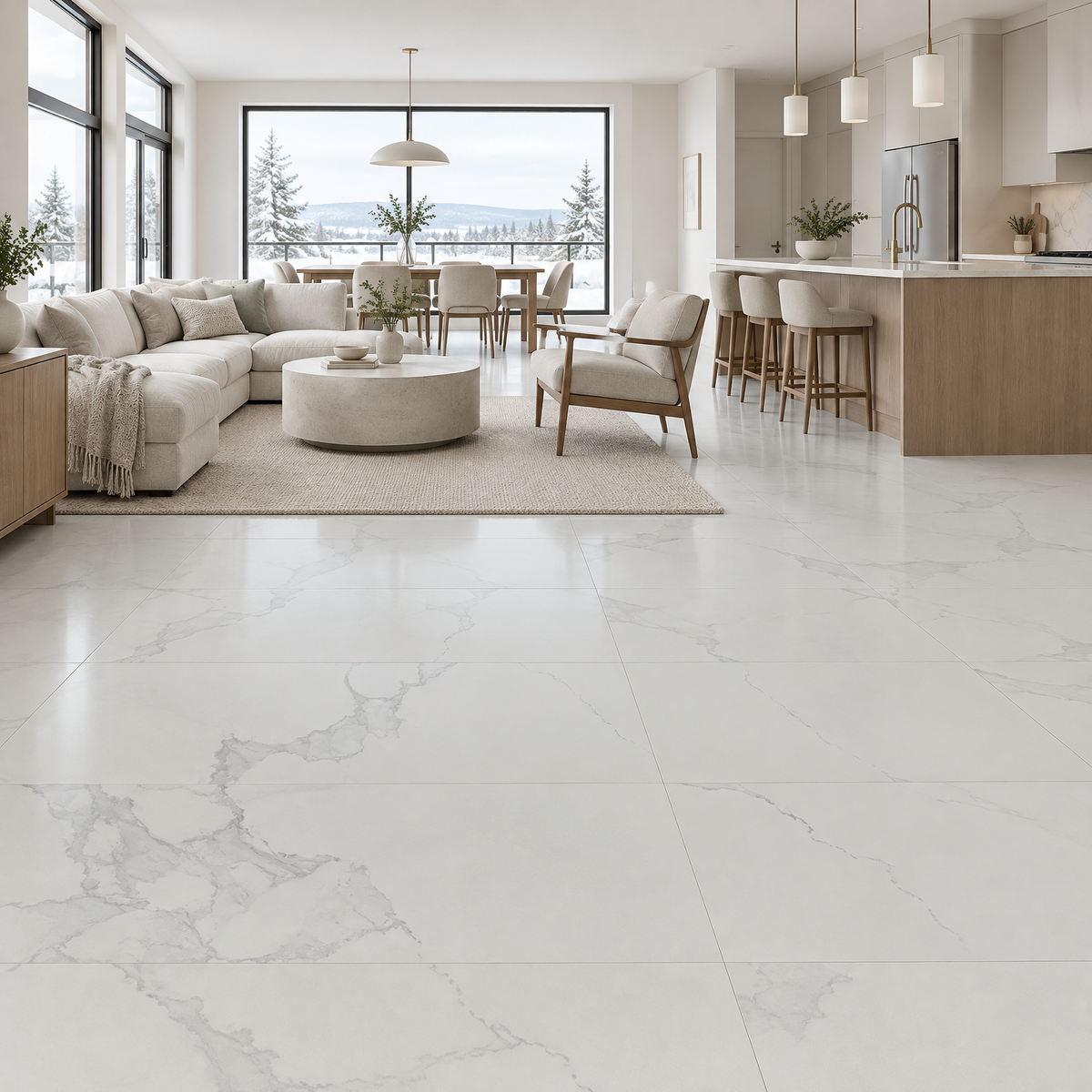 Thasos White Tile 24×48 5mm, an illustration of it installed