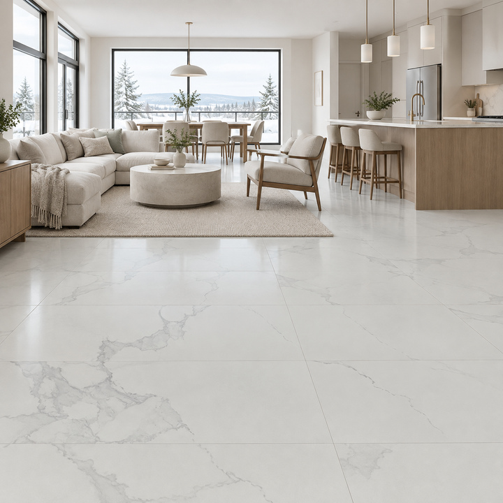 Thasos White Tile 24×48 5mm, an illustration of it installed