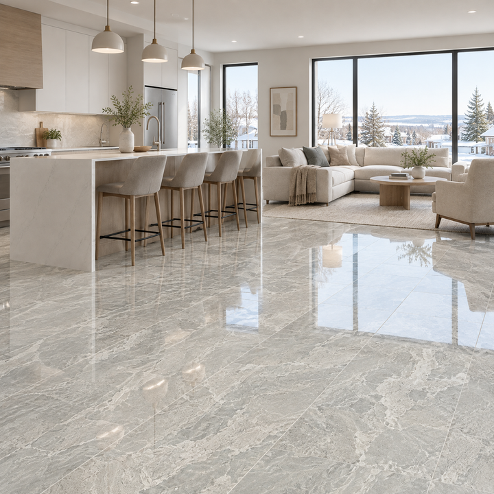 Tramanto Bianco, 12×24 glossy, tile, an illustration of it installed