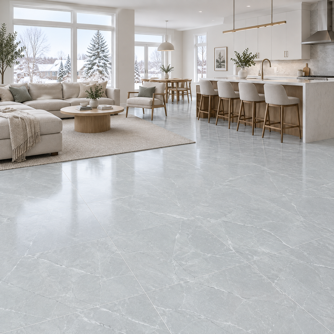 Grey Porcelain Tile 32×32 — VG 1159, an illustration of it installed