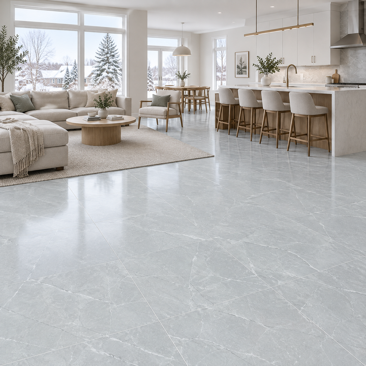Grey Porcelain Tile 32×32 — VG 1159, an illustration of it installed