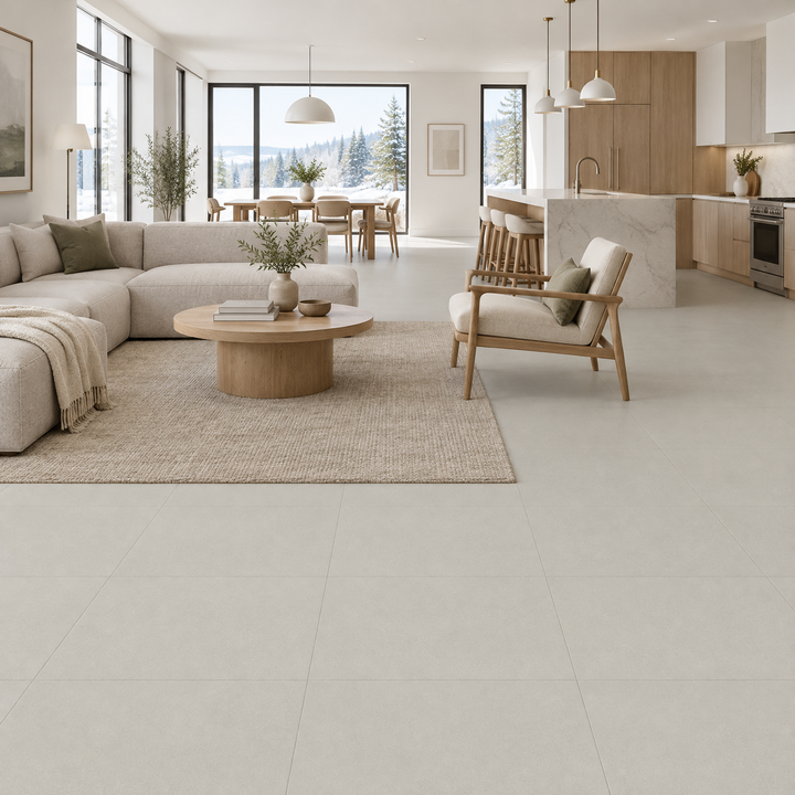 Viterbo Ice Matte Tile 24×24, an illustration of it installed