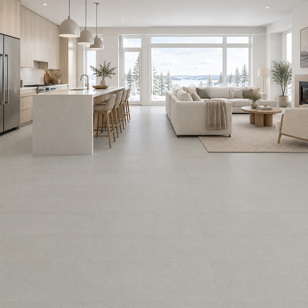 Viterbo Ice Matte Tile 24×48, an illustration of it installed