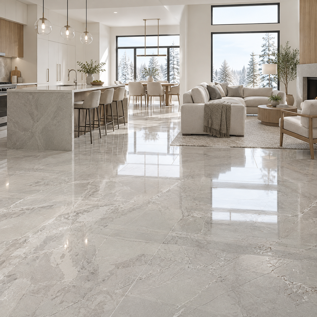 Grey Tile 24×48 — VSG 03, glossy, an illustration of it installed