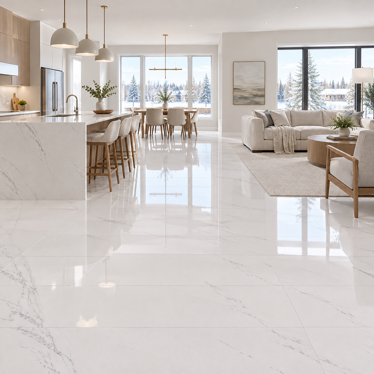 White Glossy Tile 24×48 — VSW-01, an illustration of it installed