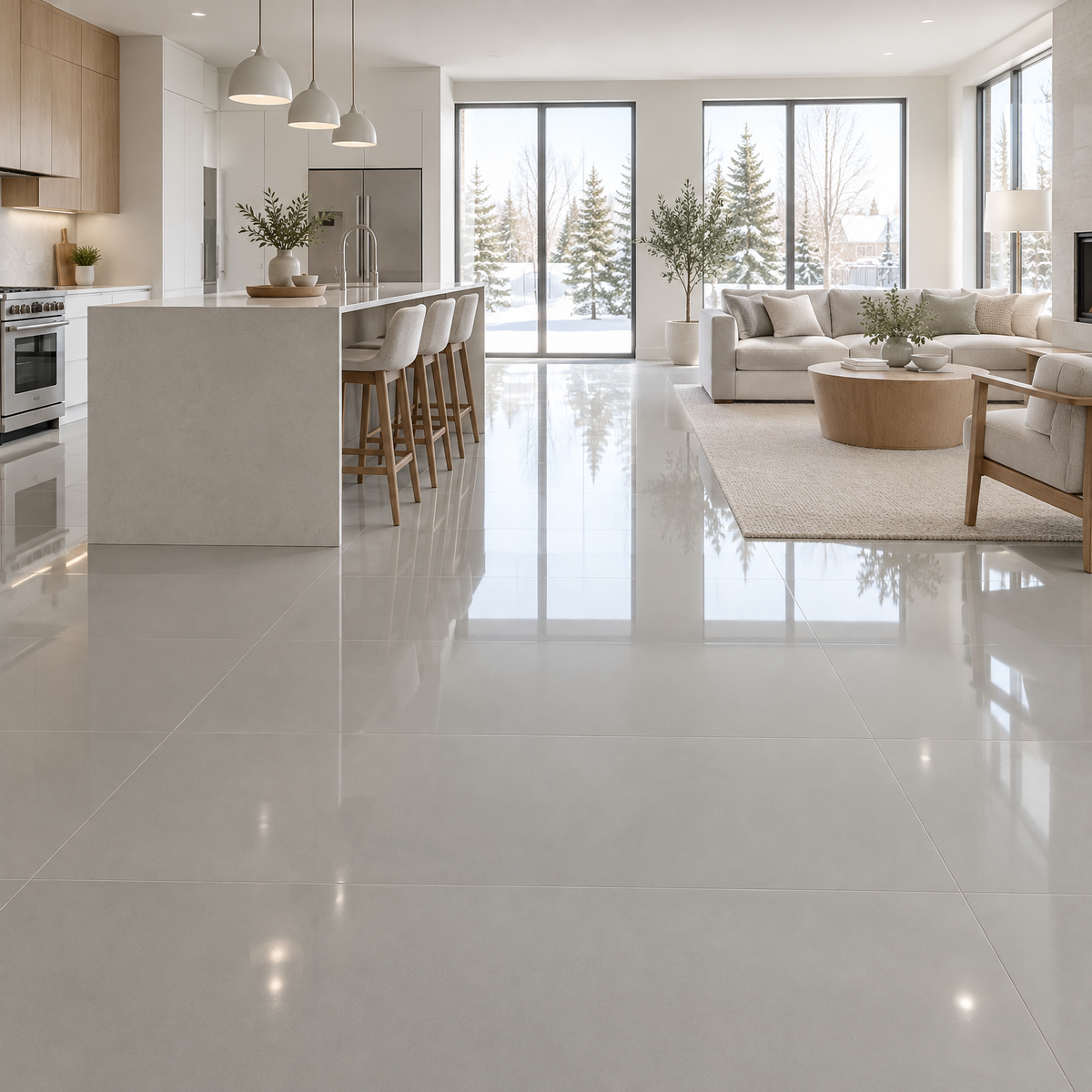 Xl-grey Glossy Tile 24×48, an illustration of it installed
