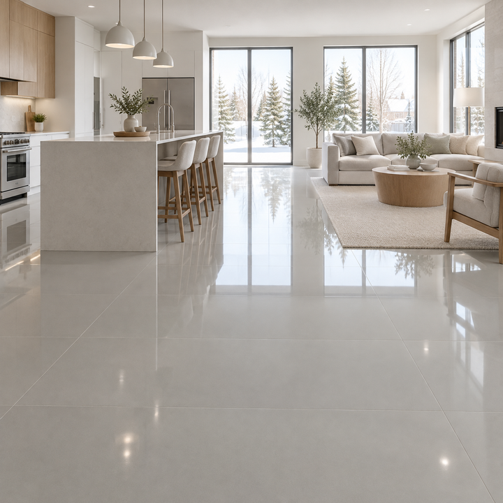 Xl-grey Glossy Tile 24×48, an illustration of it installed